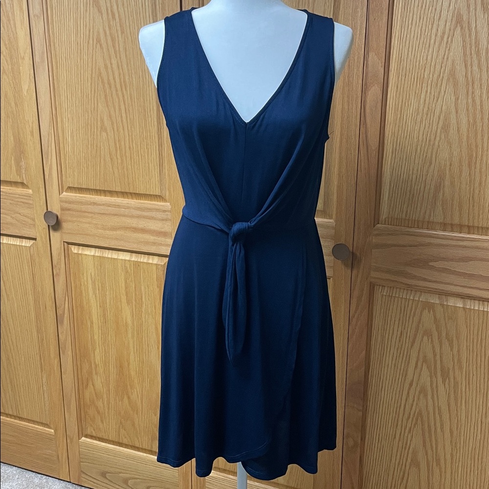 LUSH Navy Blue Women's Dress with Wrap Style Skirt in Size Medium